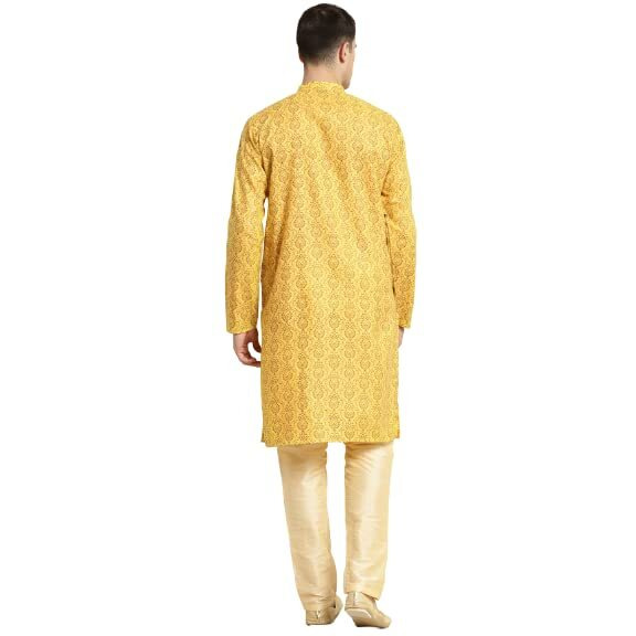 Sojanya (Since 1958 Men's Cotton Blend Mustard Printed Only Long Kurta