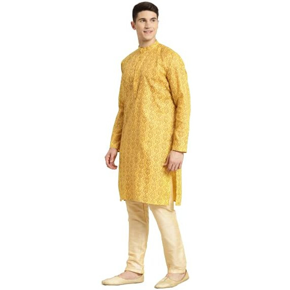Sojanya (Since 1958 Men's Cotton Blend Mustard Printed Only Long Kurta