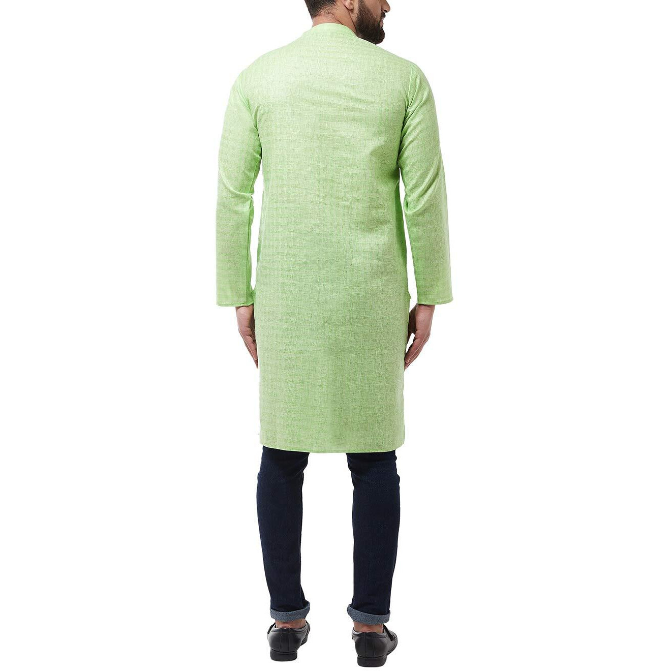 Sojanya (Since 1958 Men's Cotton Blend Green Woven Design Only Long Kurta Size 44