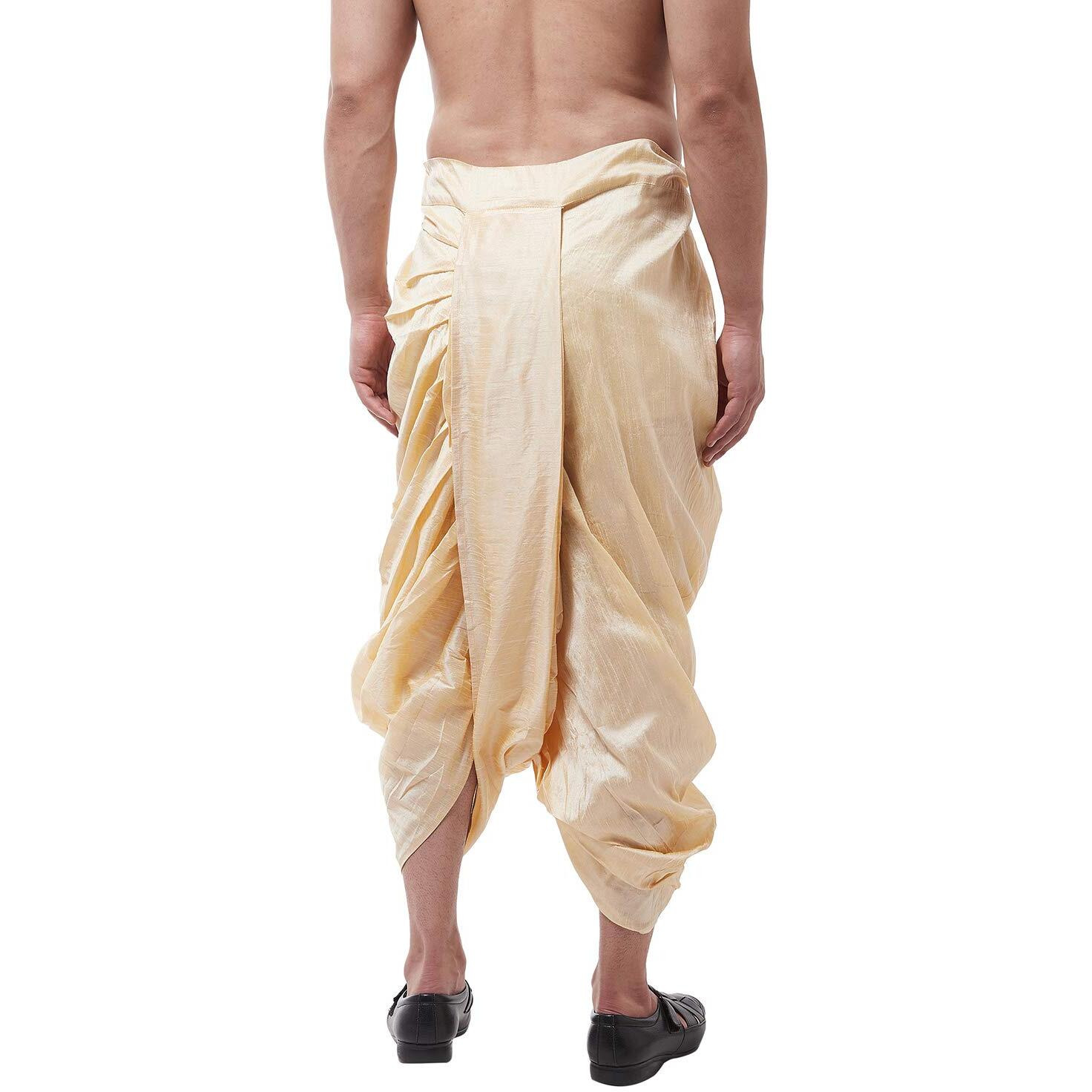 Sojanya (Since 1958 Men's Silk Blend Beige Stitched Dhoti, Size Freesize