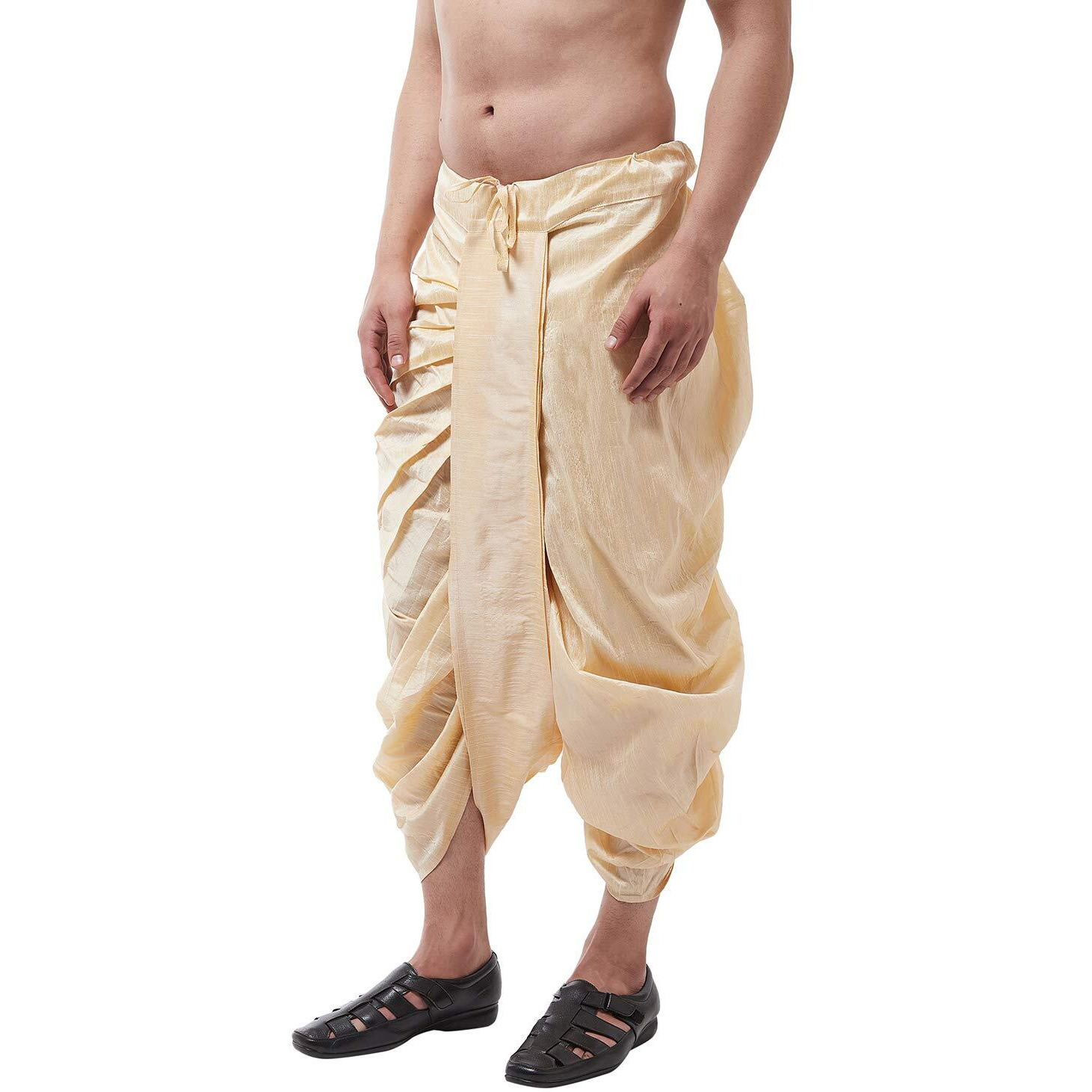 Sojanya (Since 1958 Men's Silk Blend Beige Stitched Dhoti, Size Freesize
