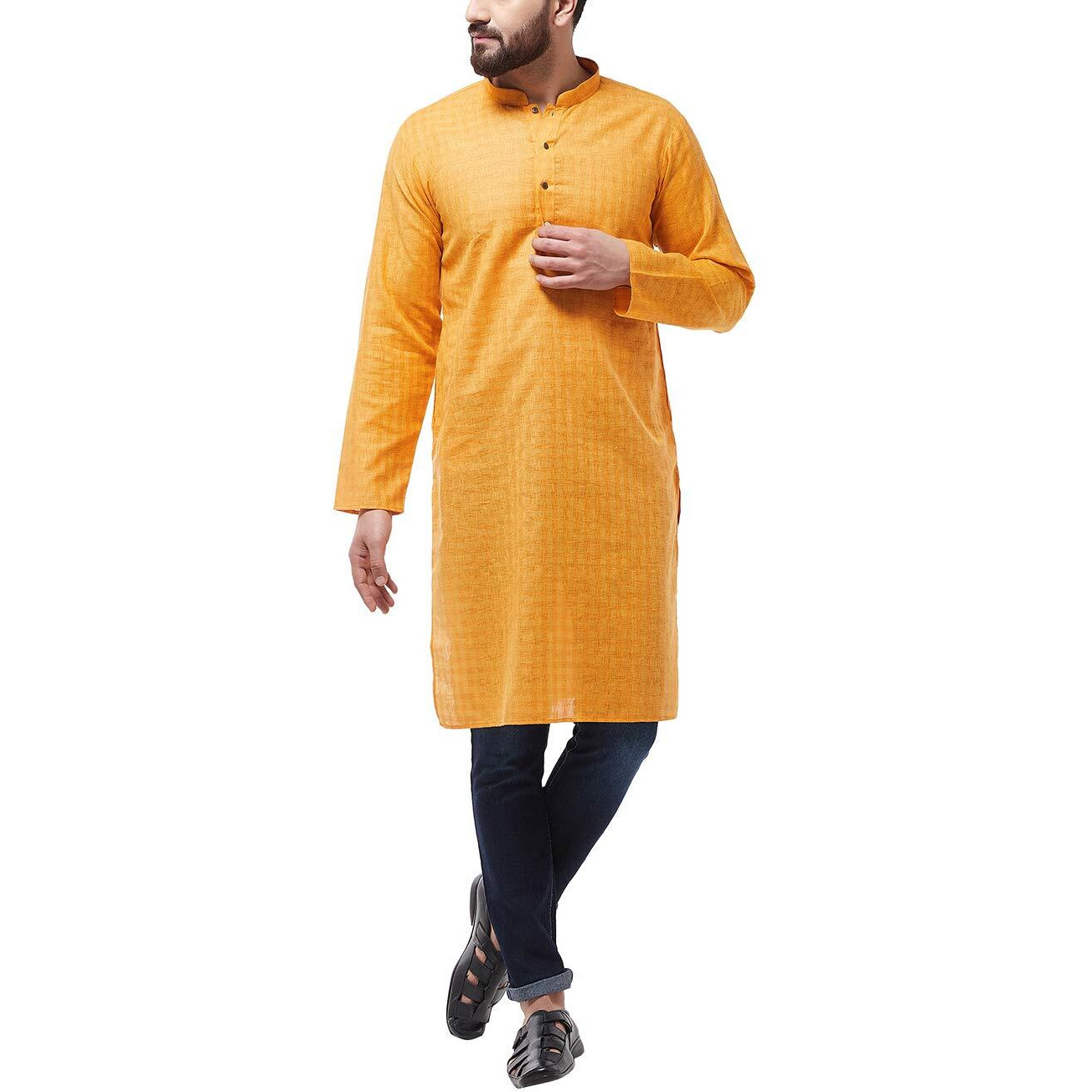 Sojanya (Since 1958 Men's Cotton Blend Mustard Woven Design Only Long Kurta Size 42