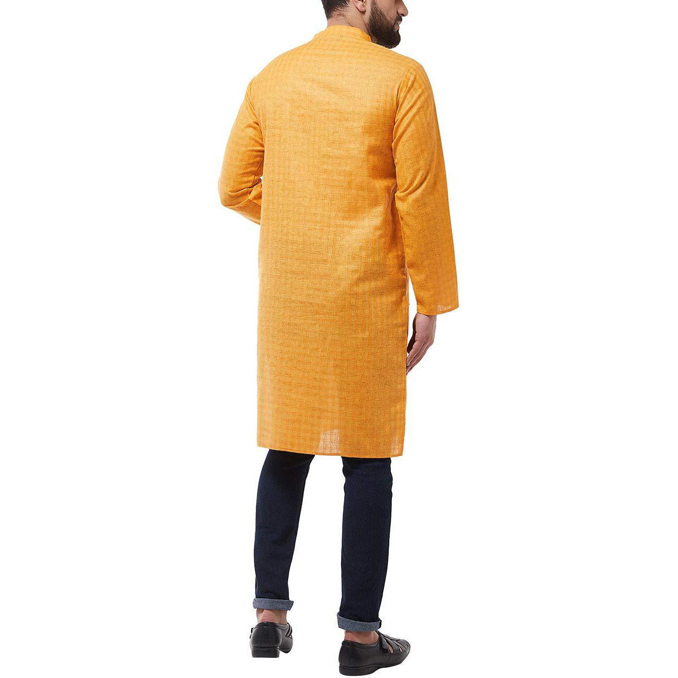 Sojanya (Since 1958 Men's Cotton Blend Mustard Woven Design Only Long Kurta Size 42
