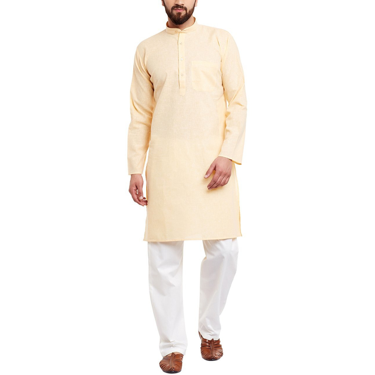 Sojanya (Since 1958 Men's Yellowcotton Linen Kurta Pyjama