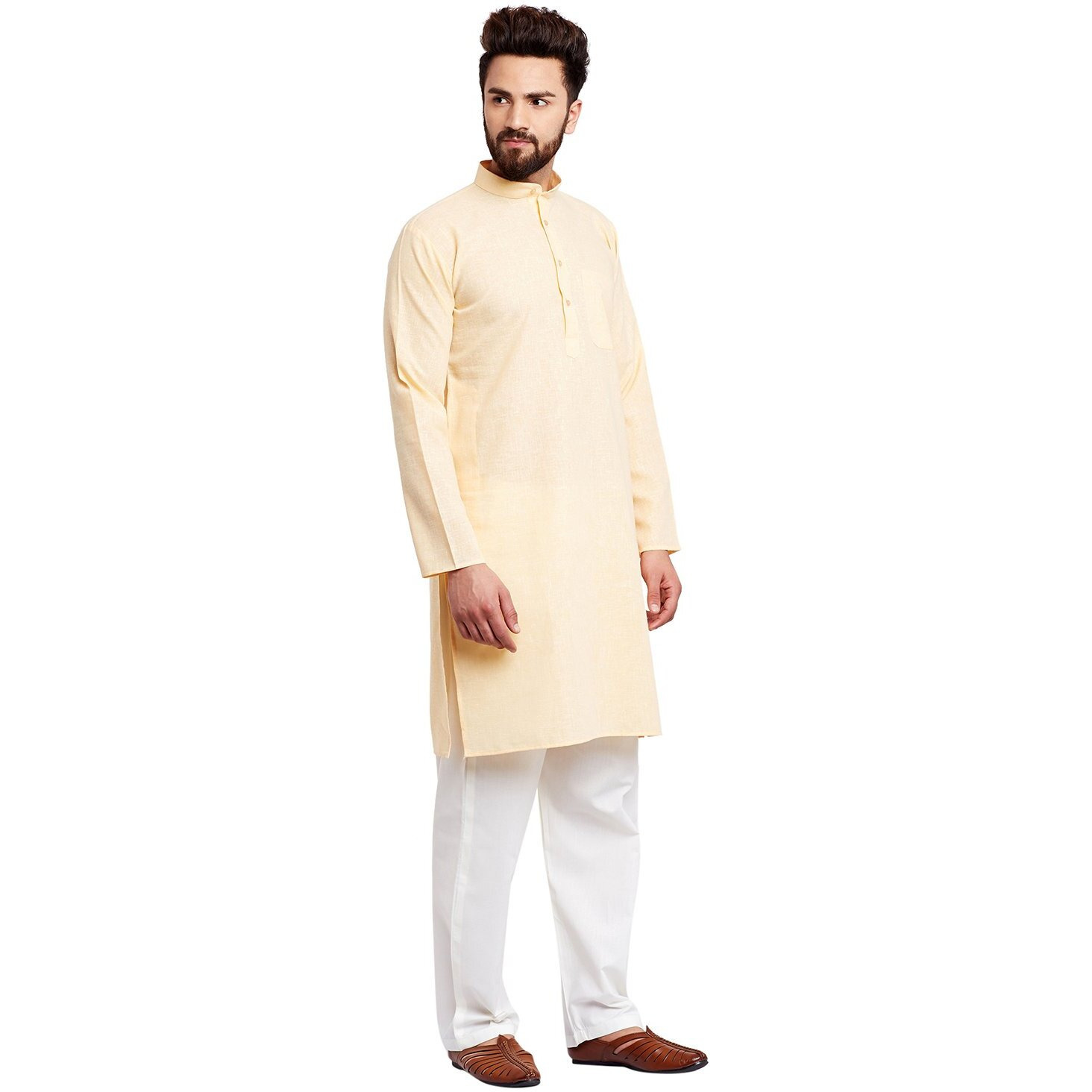 Sojanya (Since 1958 Men's Yellowcotton Linen Kurta Pyjama