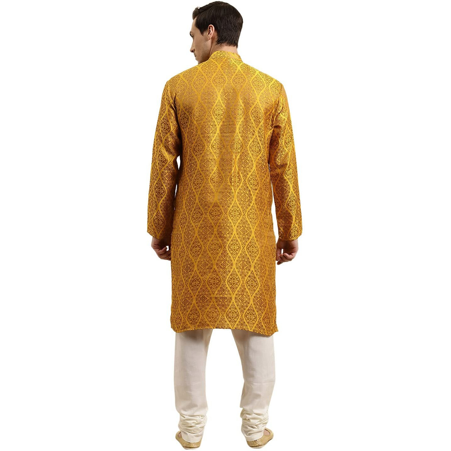 Sojanya (Since 1958 Men's Jacquard Silk Mustard & Gold Kurta Size 42