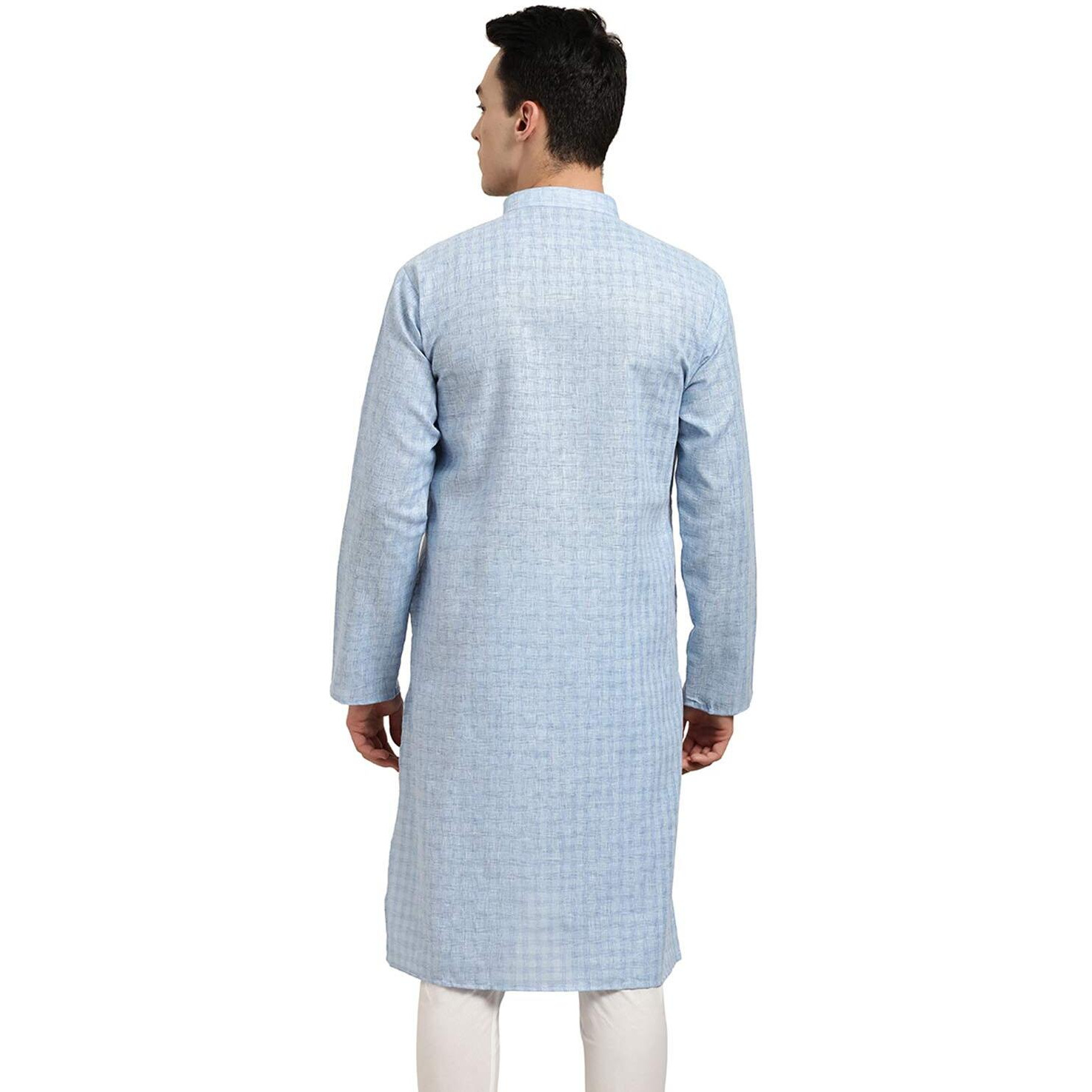 Sojanya (Since 1958 Men's Cotton Linen Blue Checked Only Long Kurta Size 42