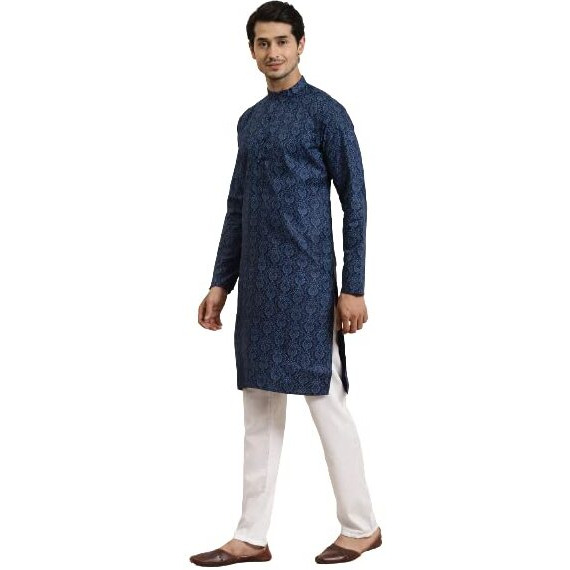 Sojanya (Since 1958 Men's Cotton Blend Navy Blue & Black Printed Only Long Kurta