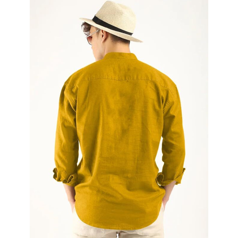 Royalscout Men's Cotton Polyester Blend Solid Regular Fit Full Sleeve Short Kurta Gold