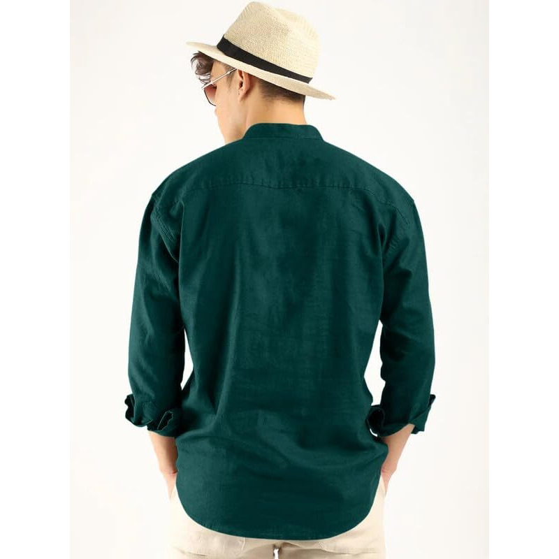 Royalscout Men's Cotton Polyester Blend Solid Regular Fit Full Sleeve Short Kurta Green