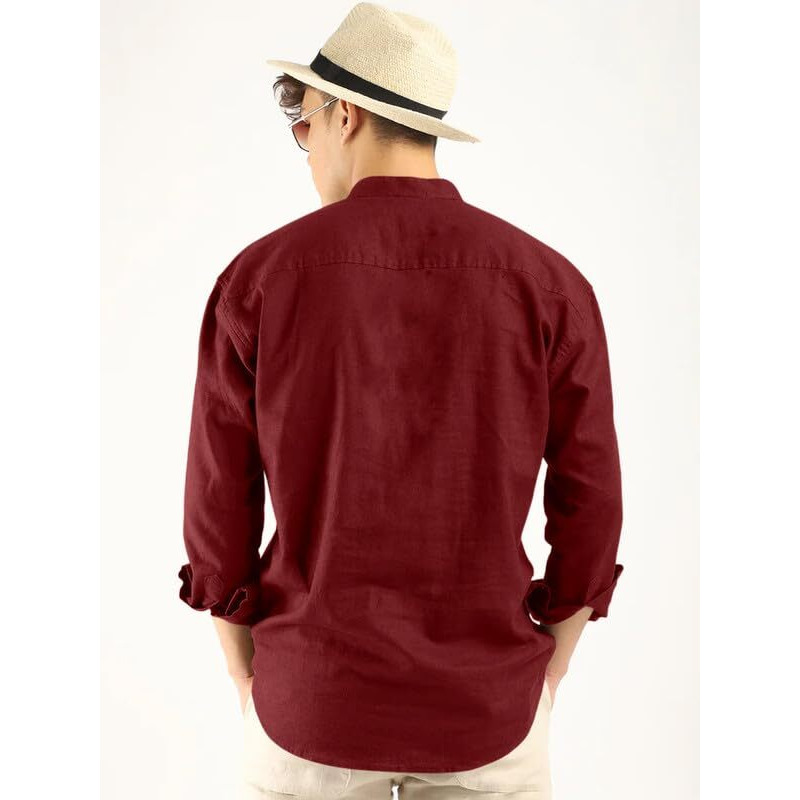 Royalscout Men's Cotton Polyester Blend Solid Regular Fit Full Sleeve Short Kurta Maroon