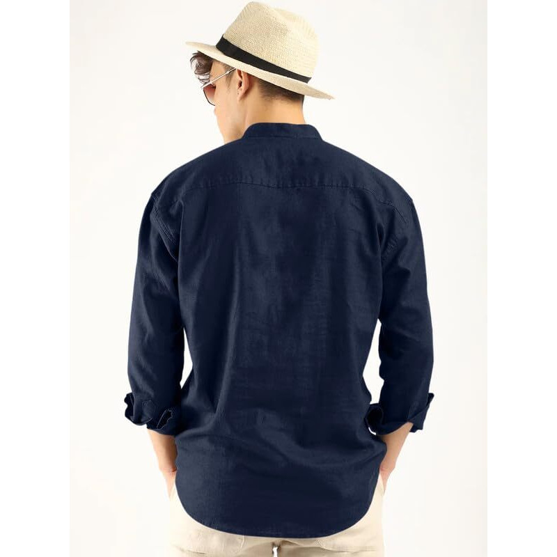 Royalscout Men's Cotton Polyester Blend Solid Regular Fit Full Sleeve Short Kurta Navy