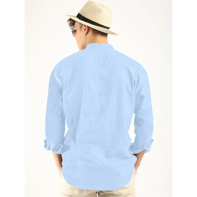 Royalscout Men's Cotton Polyester Blend Solid Regular Fit Full Sleeve Short Kurta Sky