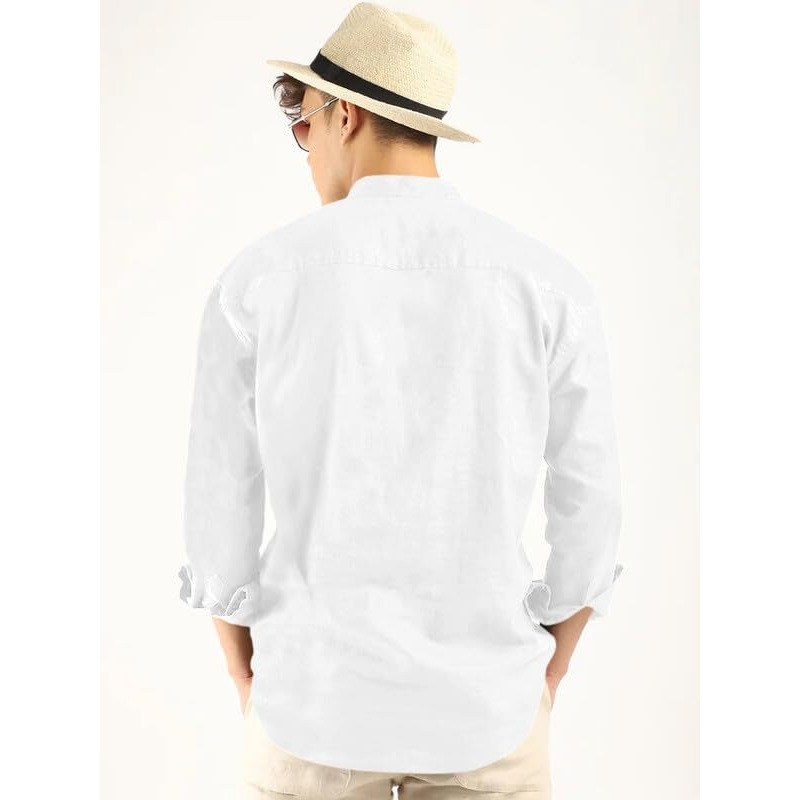 Royalscout Men's Cotton Polyester Blend Solid Regular Fit Full Sleeve Short Kurta White
