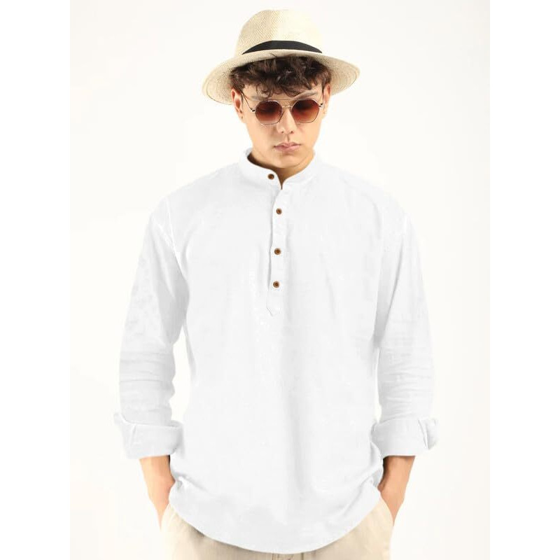 Royalscout Men's Cotton Polyester Blend Solid Regular Fit Full Sleeve Short Kurta White