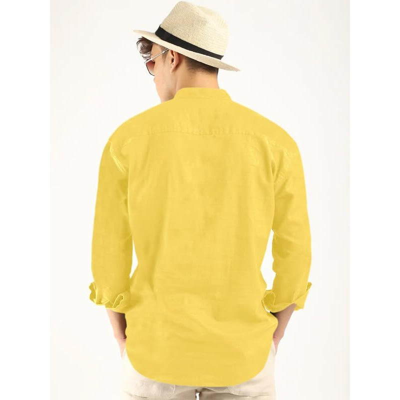 Royalscout Men's Cotton Polyester Blend Solid Regular Fit Full Sleeve Short Kurta Yellow