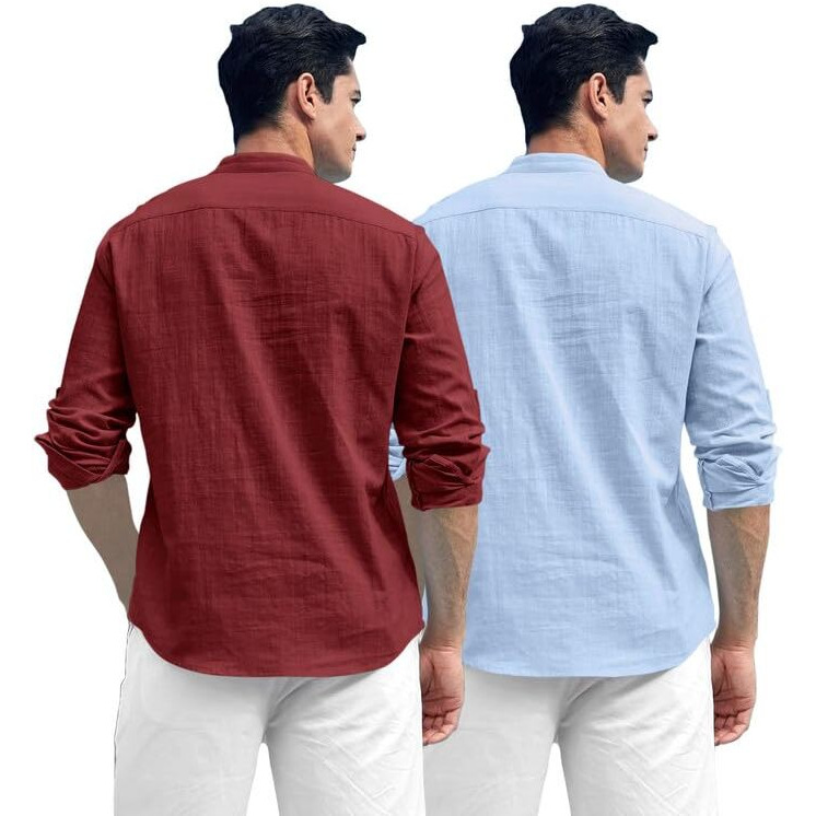 Royalscout Combo Of Men's Solid Cotton Blend Full Sleeve Straight Kurta Shirt (Pack Of 2)