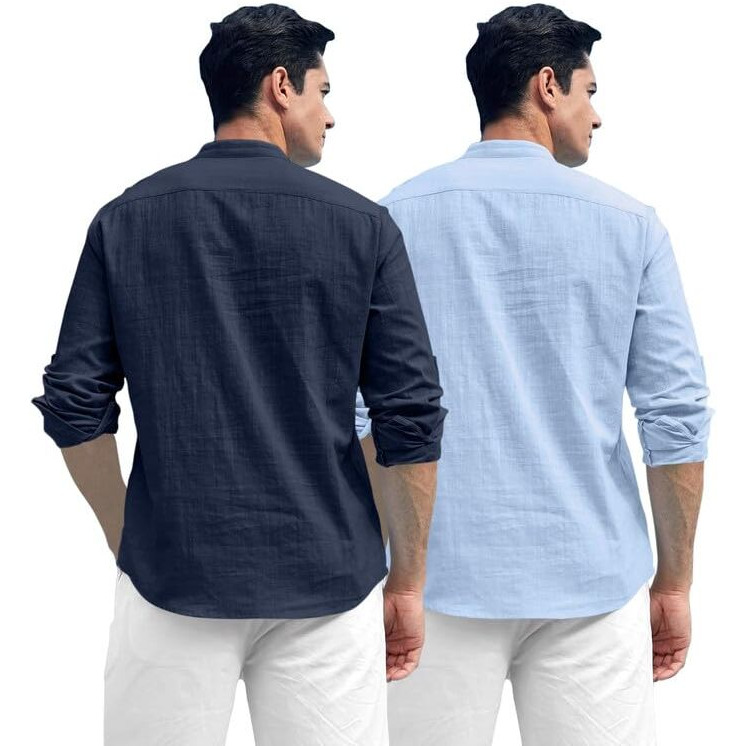 Royalscout Combo Of Men's Solid Cotton Blend Full Sleeve Straight Kurta Shirt (Pack Of 2) Navy-Sky