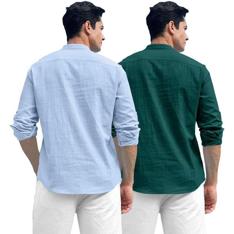 Royalscout Combo Of Men's Solid Cotton Blend Full Sleeve Straight Kurta Shirt (Pack Of 2)