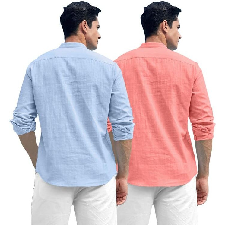Royalscout Combo Of Men's Solid Cotton Blend Full Sleeve Straight Kurta Shirt (Pack Of 2)