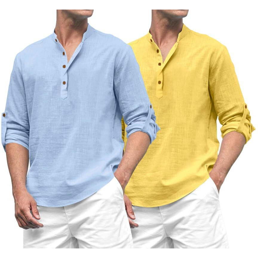 Royalscout Combo Of Men's Solid Cotton Blend Full Sleeve Straight Kurta Shirt (Pack Of 2)