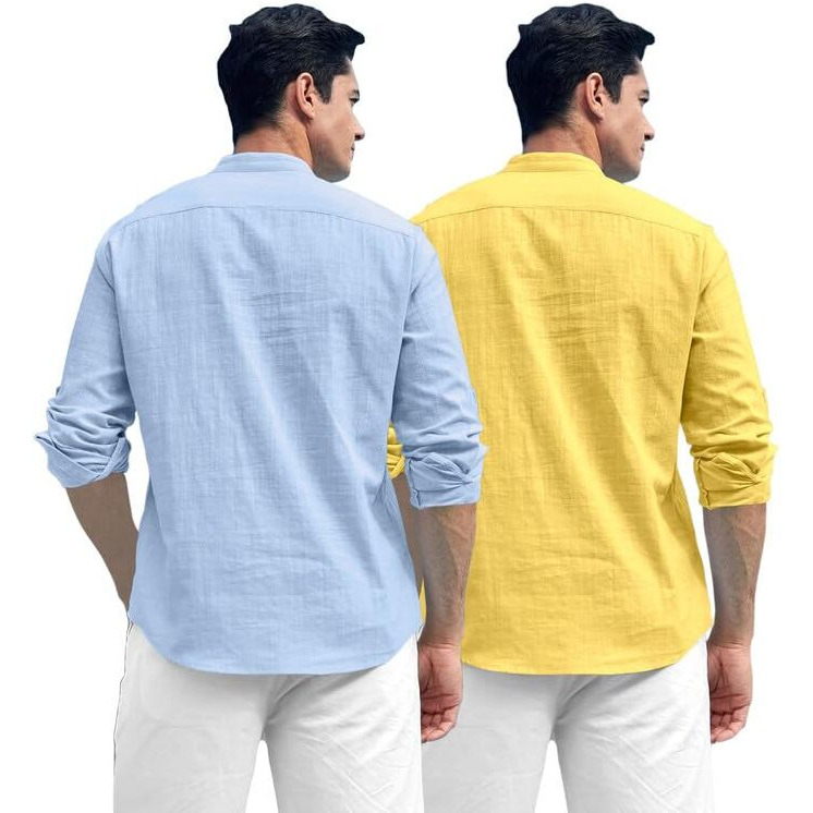 Royalscout Combo Of Men's Solid Cotton Blend Full Sleeve Straight Kurta Shirt (Pack Of 2)