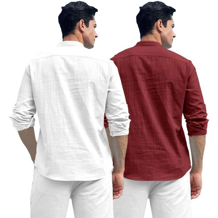 Royalscout Combo Of Men's Solid Cotton Blend Full Sleeve Straight Kurta Shirt (Pack Of 2)