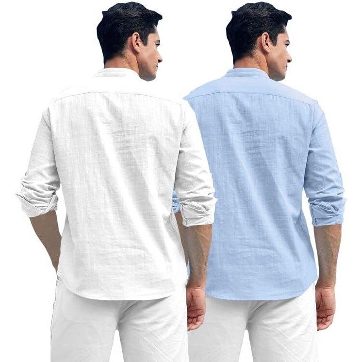 Royalscout Combo Of Men's Solid Cotton Blend Full Sleeve Straight Kurta Shirt (Pack Of 2)