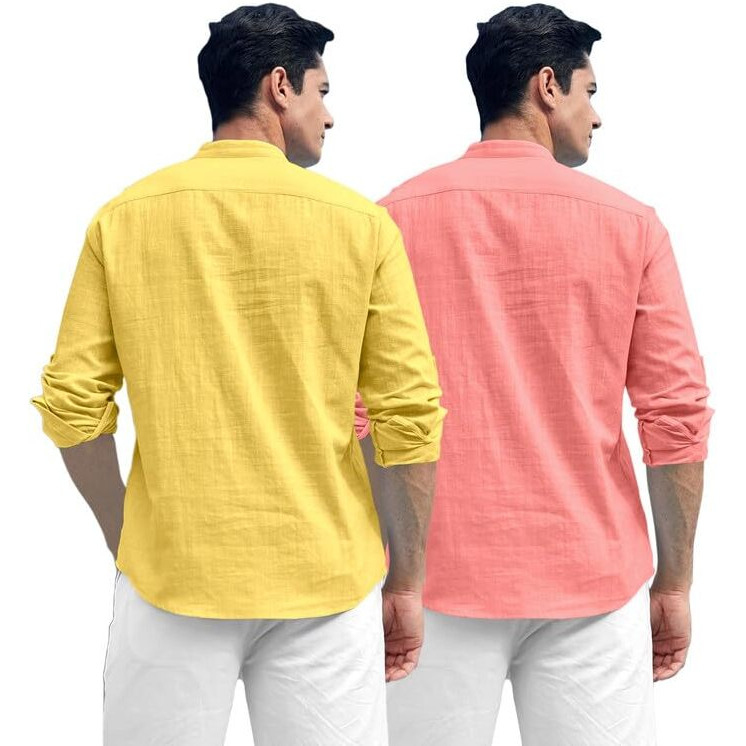 Royalscout Combo Of Men's Solid Cotton Blend Full Sleeve Straight Kurta Shirt (Pack Of 2)