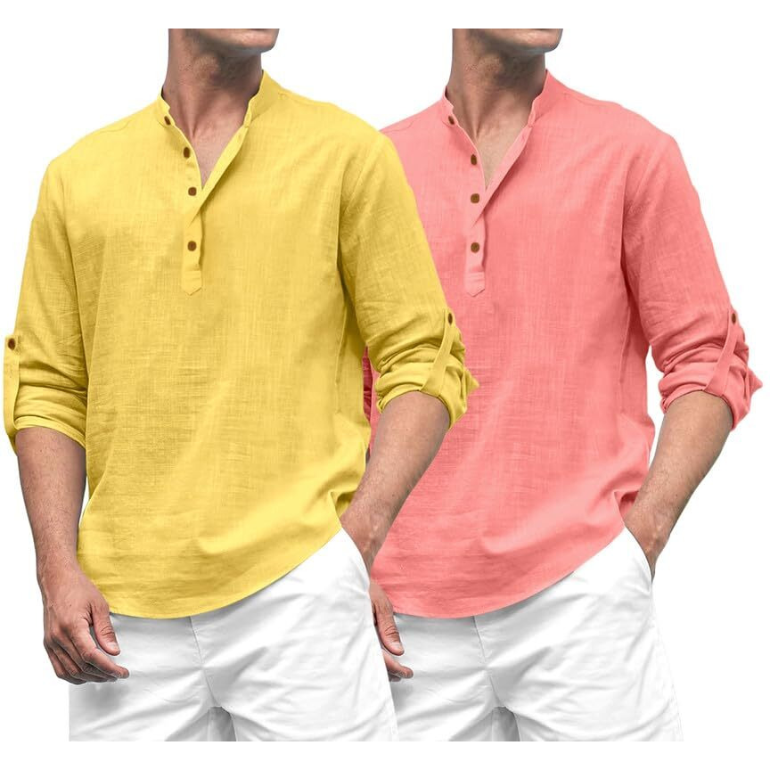 Royalscout Combo Of Men's Solid Cotton Blend Full Sleeve Straight Kurta Shirt (Pack Of 2)