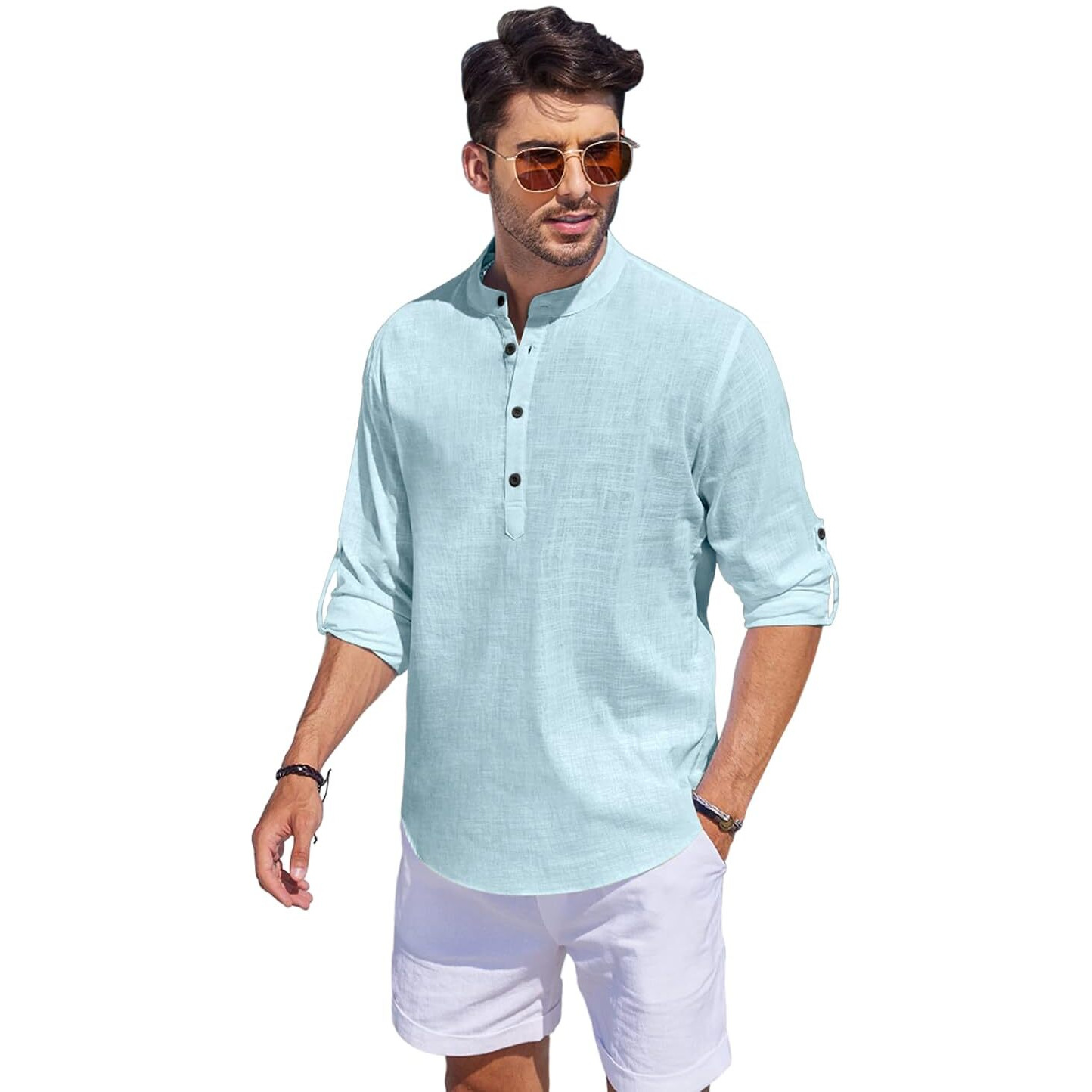 Bellstone Men's Cotton Blend Solid Regular Fit Kurta (Kurta1500_Single_Aqua_Small
