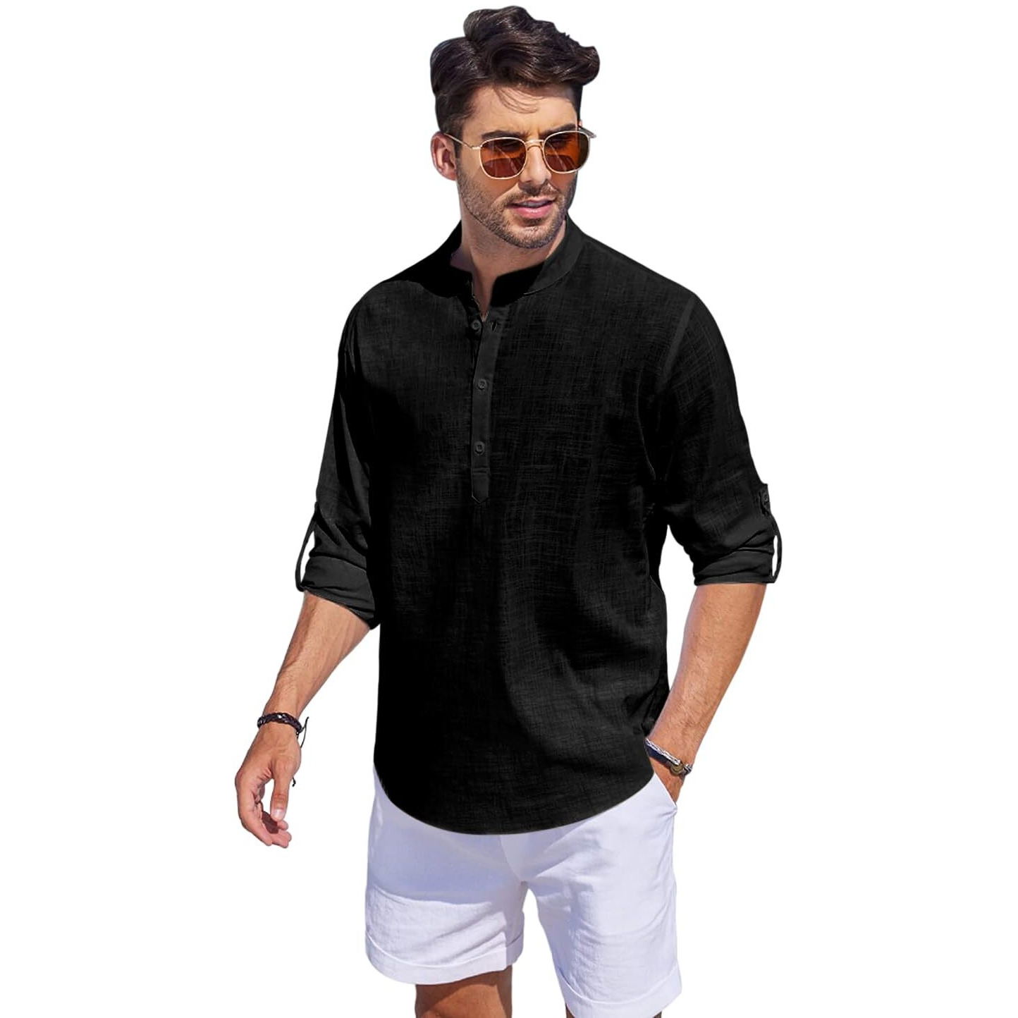 Bellstone Men's Cotton Blend Solid Regular (Kurta_Black_S)