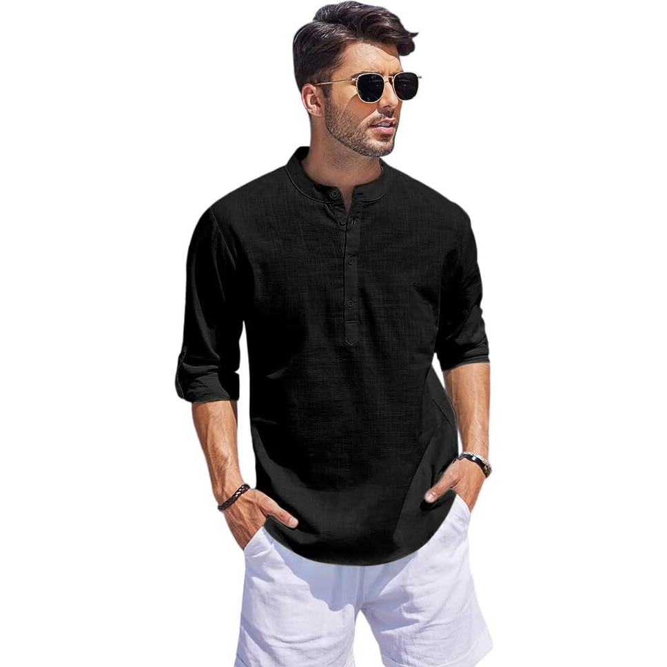 Bellstone Men's Cotton Blend Solid Regular (Kurta_Black_S)