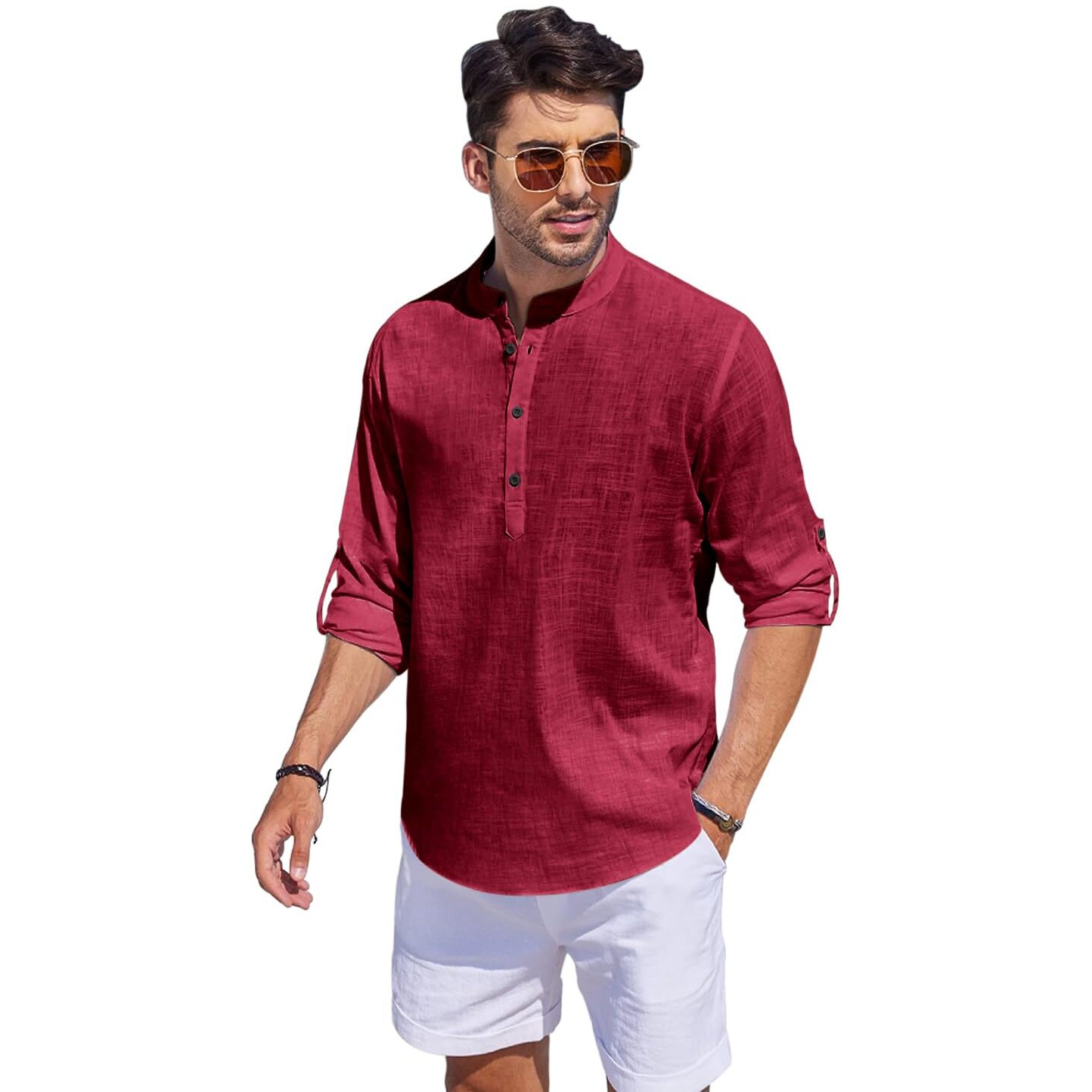 Bellstone Men's Cotton Blend Solid Regular Fit Kurta (Kurta1500_Single_Burgundy_M