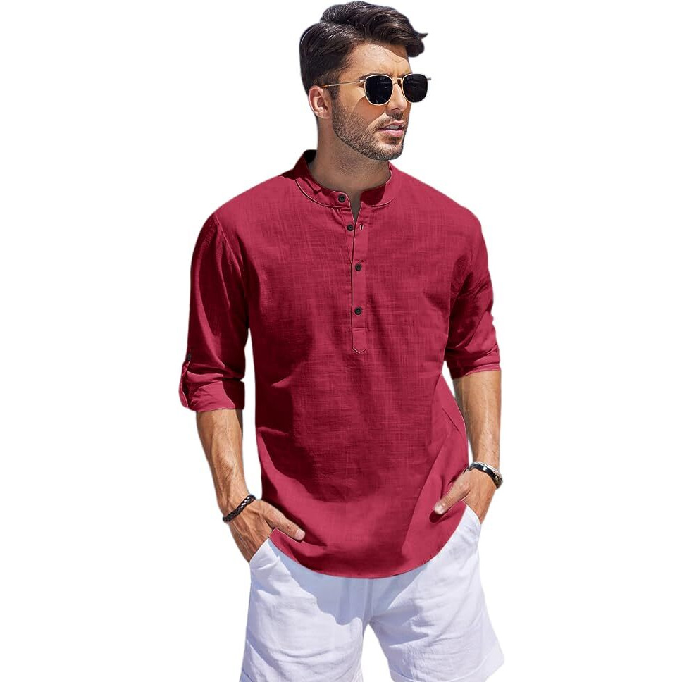 Bellstone Men's Cotton Blend Solid Regular Fit Kurta (Kurta1500_Single_Burgundy_L