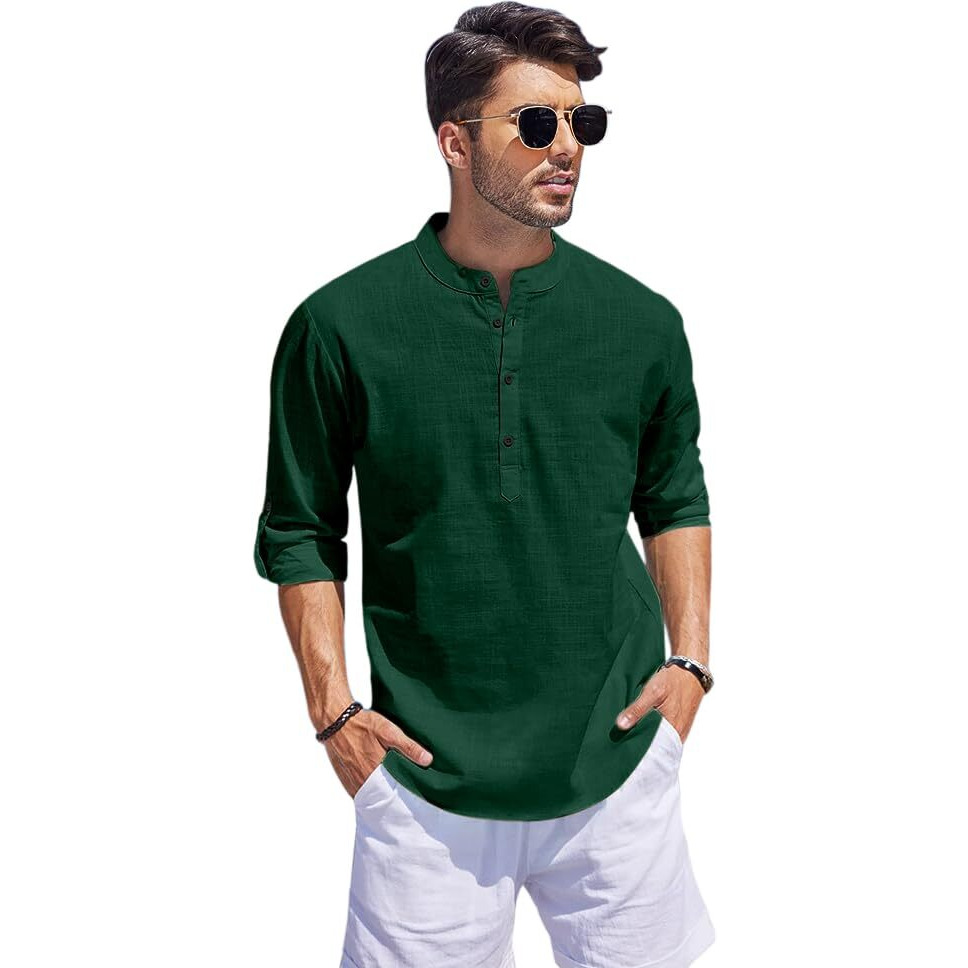 Bellstone Men's Cotton Blend Solid Regular Fit Kurta (Kurta1500_Single_Dark Green_S