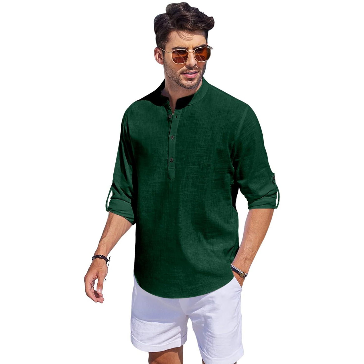 Bellstone Men's Cotton Blend Solid Regular Kurta (Kurta1500_Single_Dark Green_M, Regular Fit