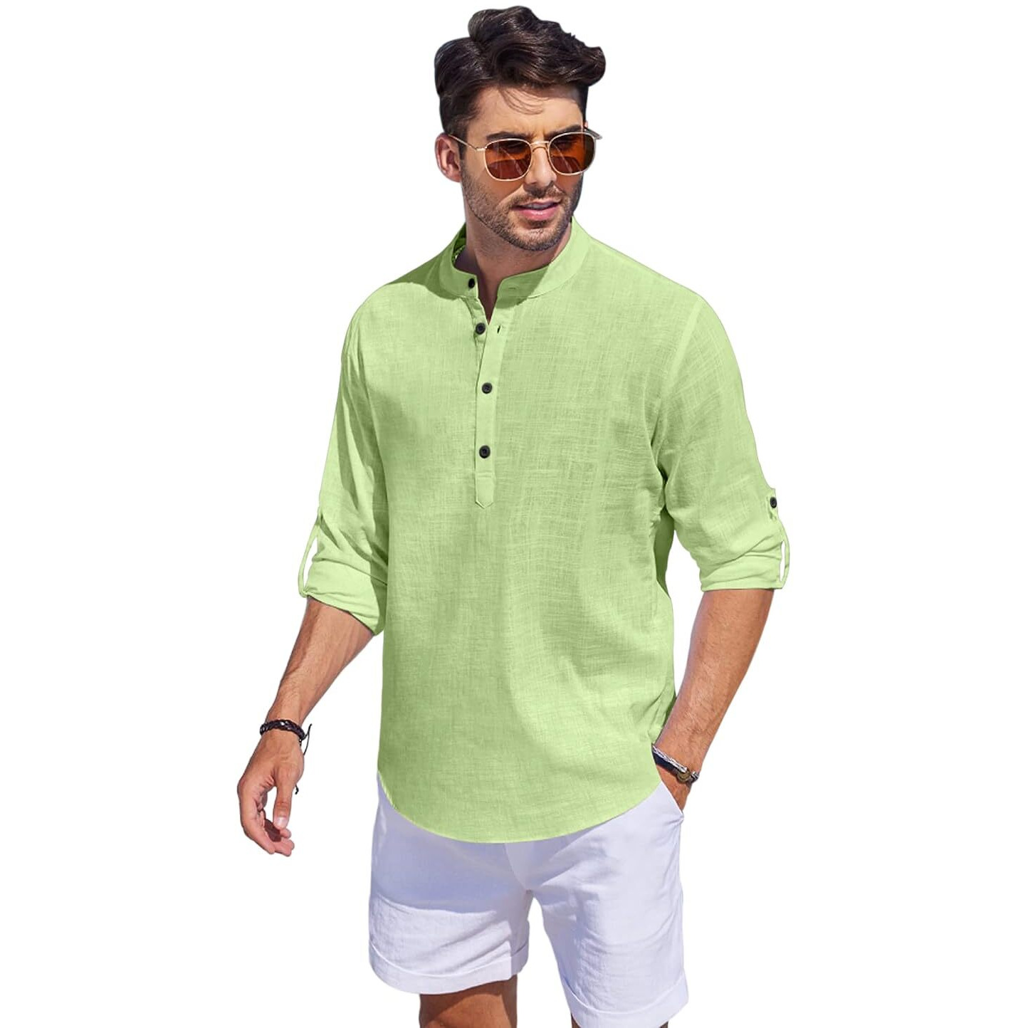 Bellstone Men's Cotton Blend Solid Regular Fit Kurta (Kurta1500_Single_Light Green_Xl