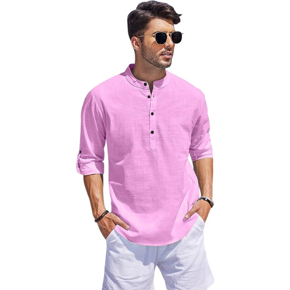 Bellstone Men's Cotton Solid Regular Fit Dress Shirt (Kurta1500_Single_Light Pink_M