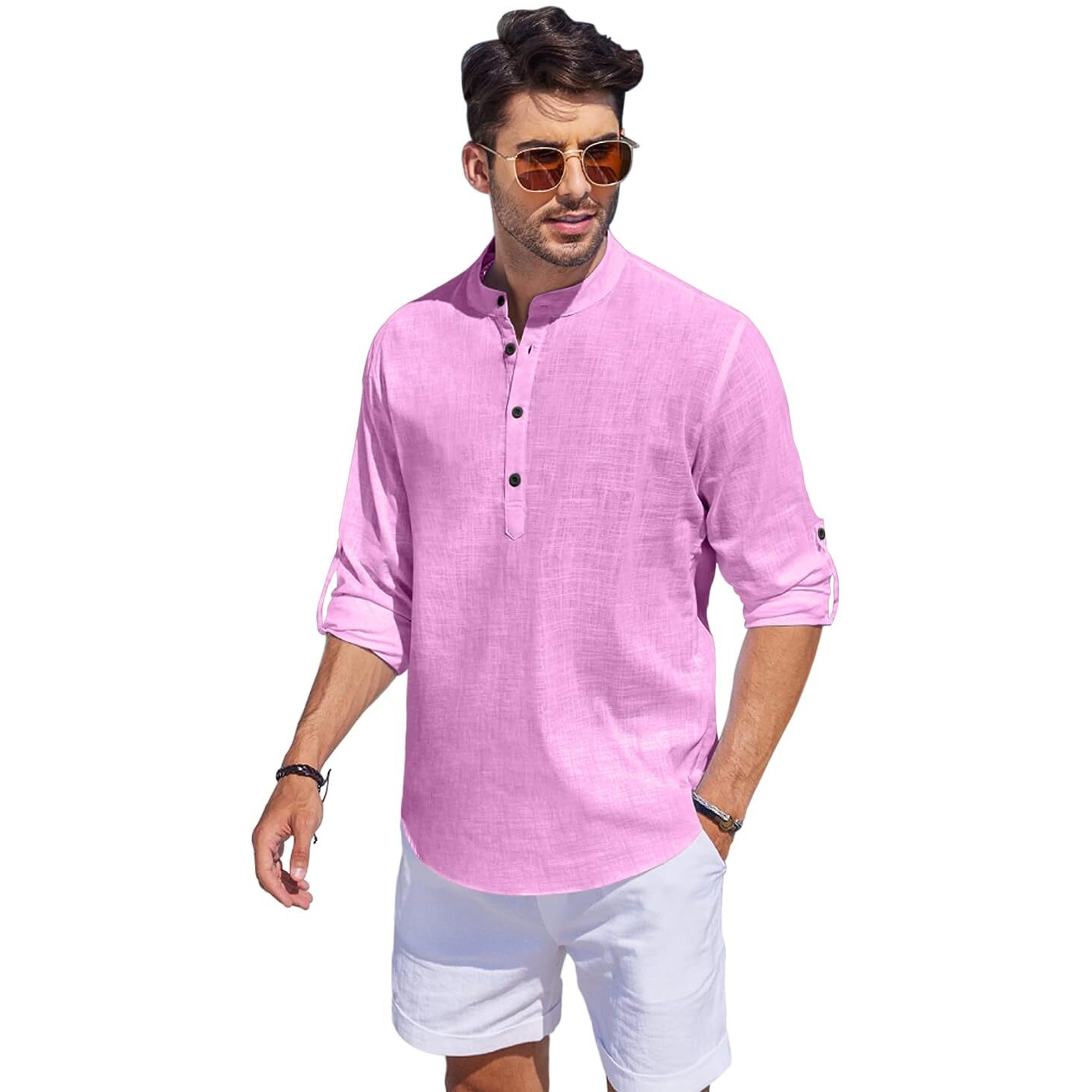 Bellstone Men's Cotton Blend Solid Regular Fit Kurta (Kurta1500_Single_Light Pink_L