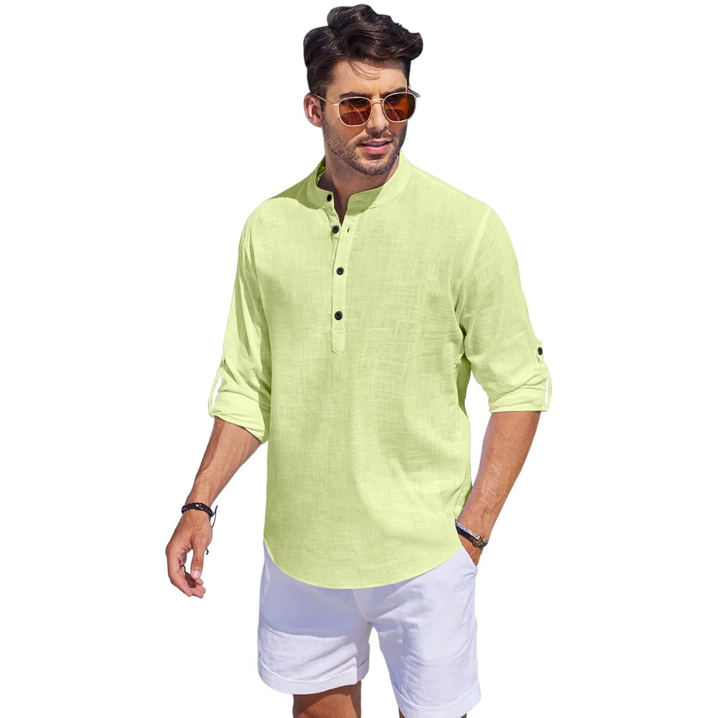 Bellstone Men's Cotton Blend Solid Regular Fit Kurta (Kurta1500_Single_Light Yellow_M