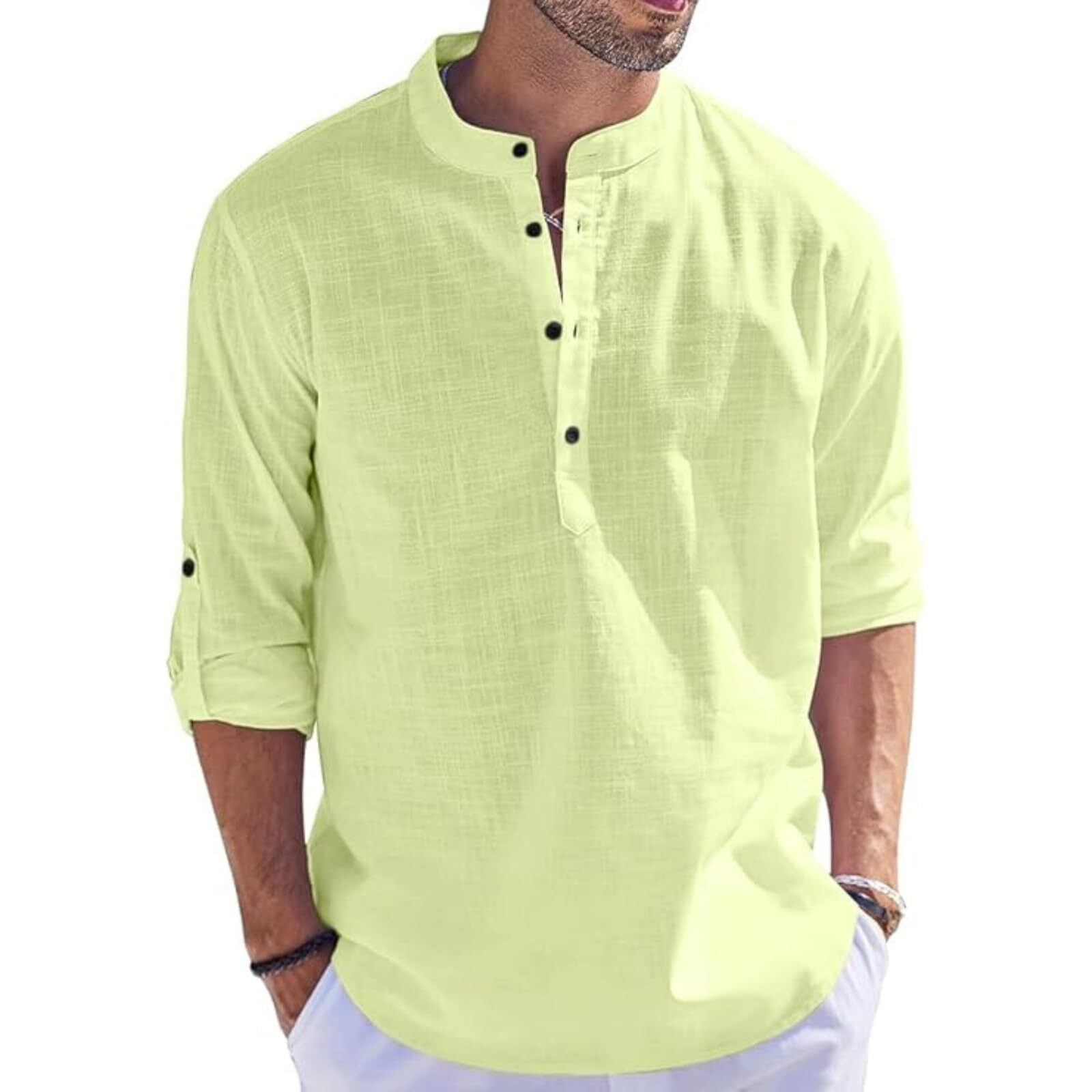 Bellstone Men's Cotton Blend Solid Regular Fit Kurta (Kurta1500_Single_Light Yellow_Xl