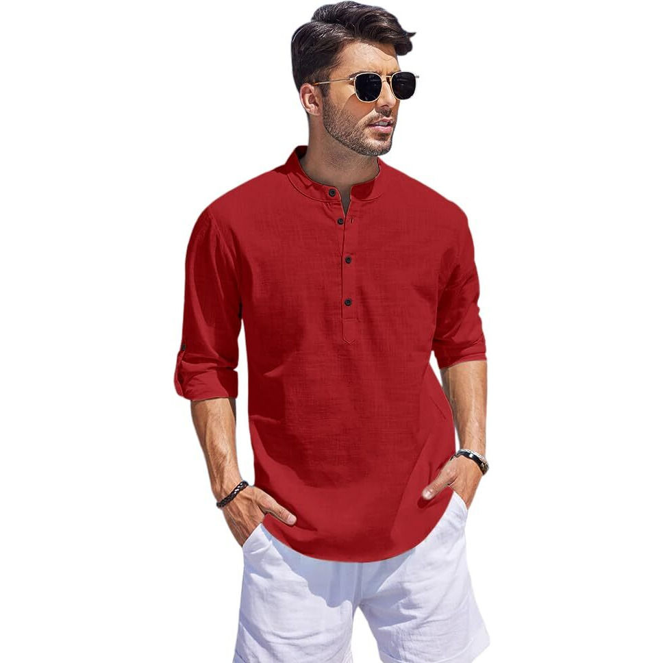 Bellstone Men's Cotton Blend Solid Regular Fit Kurta (Kurta1500_Single_Maroon_L