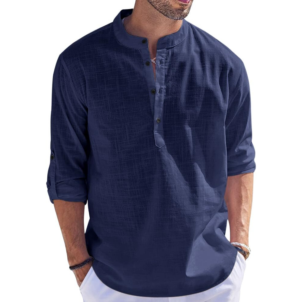 Bellstone Men's Cotton Blend Solid Regular Kurta Shirt (Kurta1500_Single_Navy Blue_M