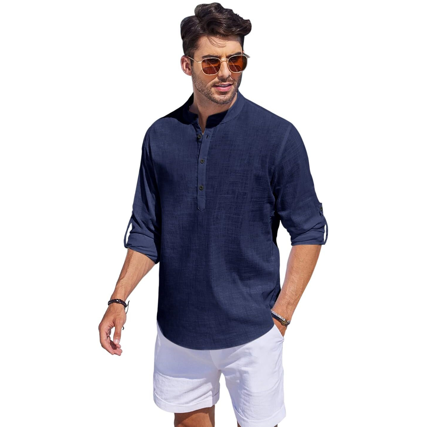 Bellstone Men's Cotton Blend Solid Regular Kurta Shirt (Kurta1500_Single_Navy Blue_M