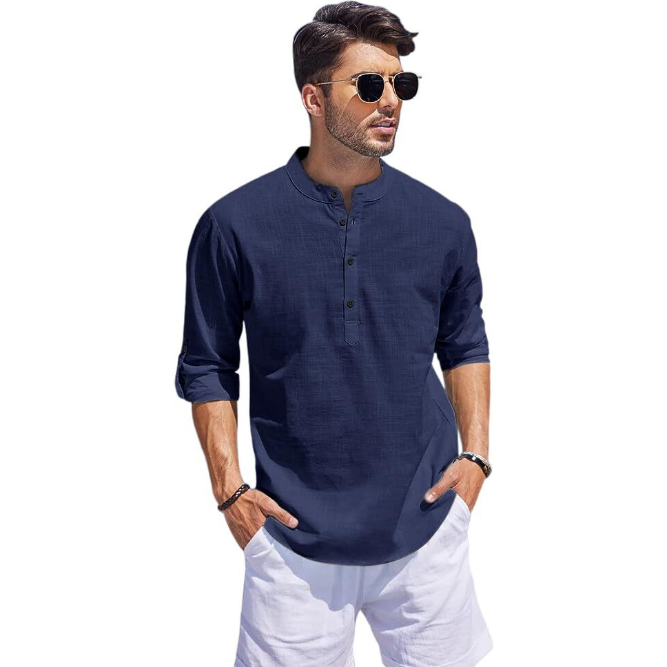 Bellstone Men's Cotton Blend Solid Regular Fit Kurta (Kurta1500_Single_Navy Blue_L