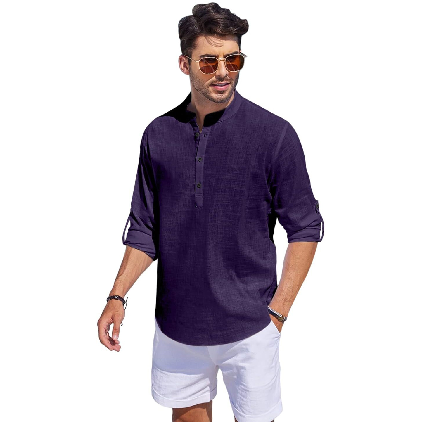 Bellstone Men's Cotton Blend Regular Fit Solid Kurta (Kurta1500_Single_Purple_Xl)