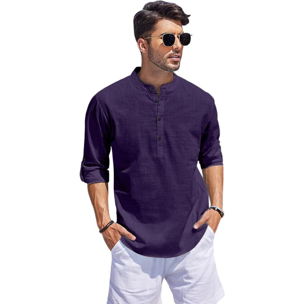 Bellstone Men's Cotton Blend Regular Fit Solid Kurta (Kurta1500_Single_Purple_Xl)