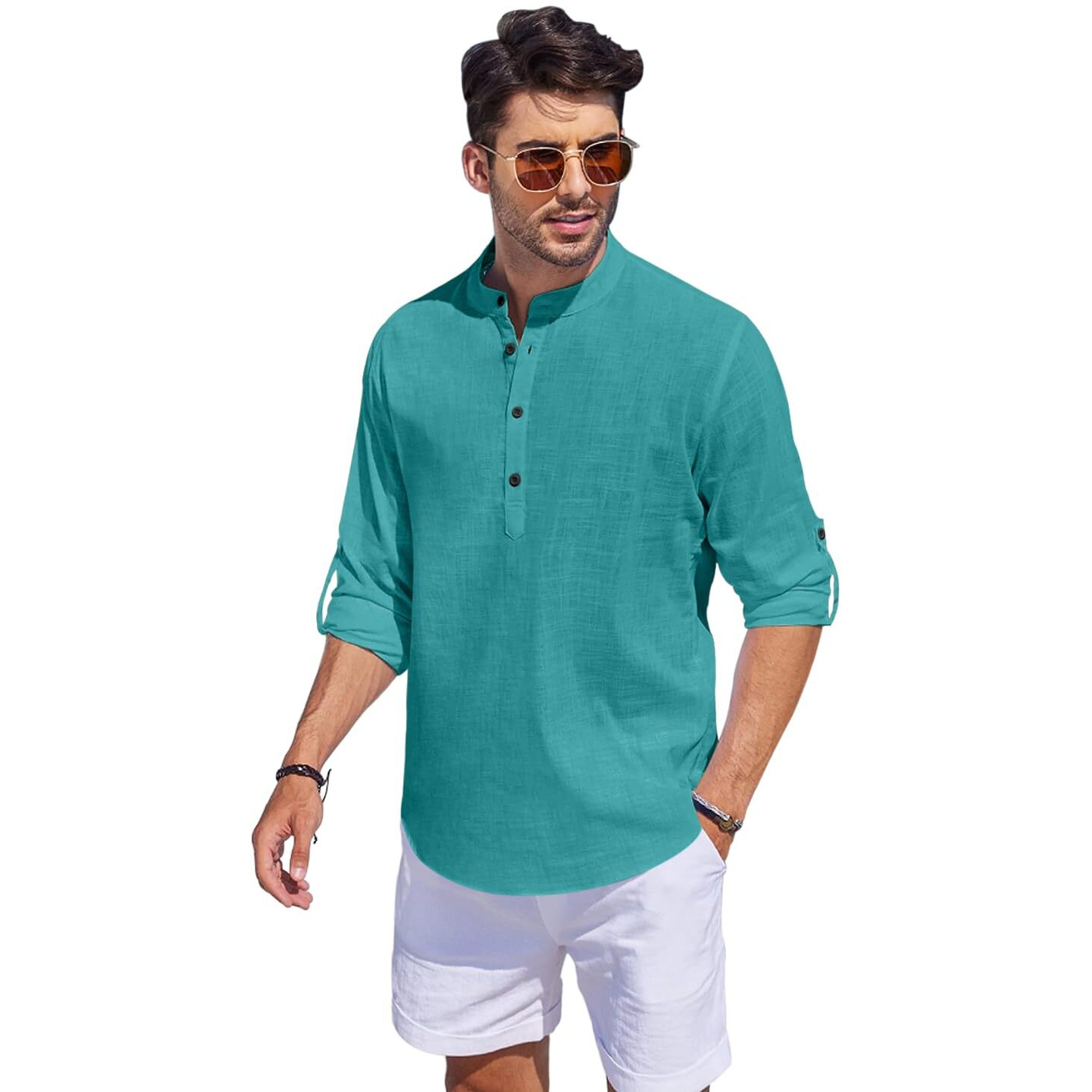 Bellstone Men's Cotton Blend Solid Regular Fit Kurta (Kurta1500_Single_Rama_M