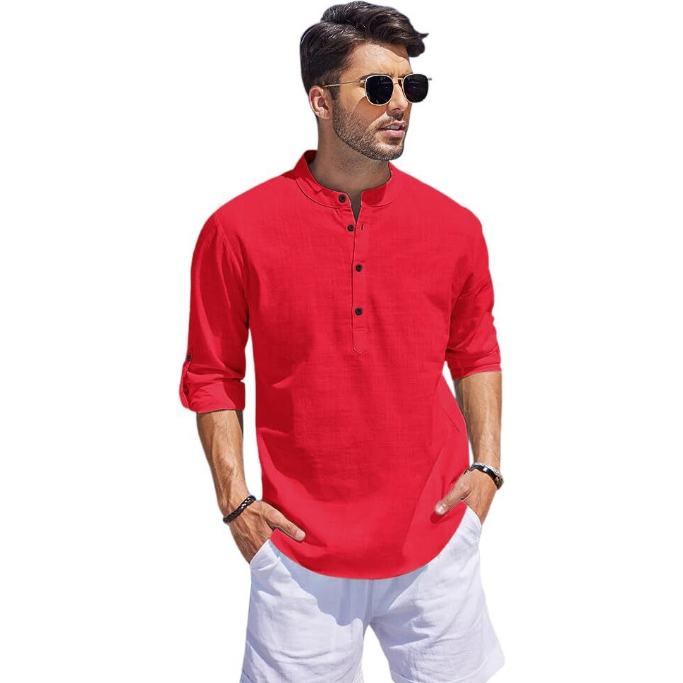 Bellstone Men's Cotton Blend Solid Regular Fit Kurta (Kurta1500_Single_Red_M